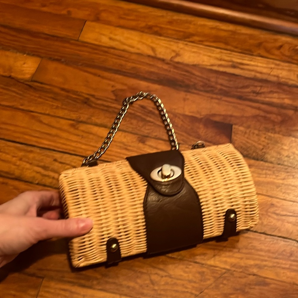Straw Clutch with leather accents
